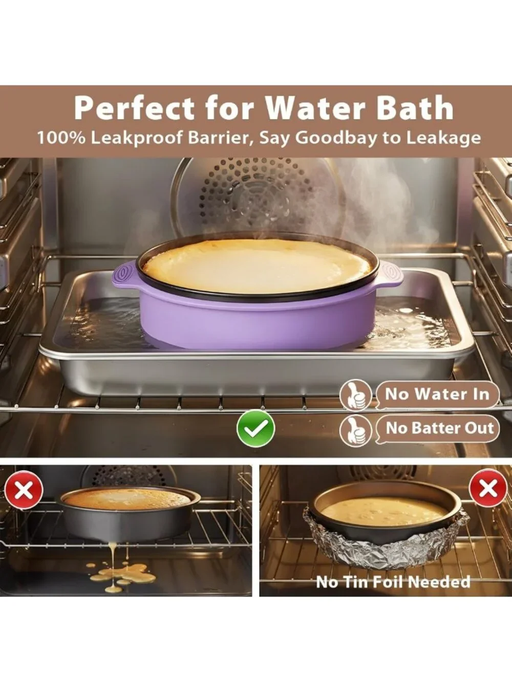 Leakproof Springform Pan Set of 3 - Nonstick Cheesecake Pans with Silicone